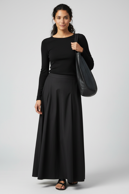 Jupe Longue Noire Fluide Élégante Mode