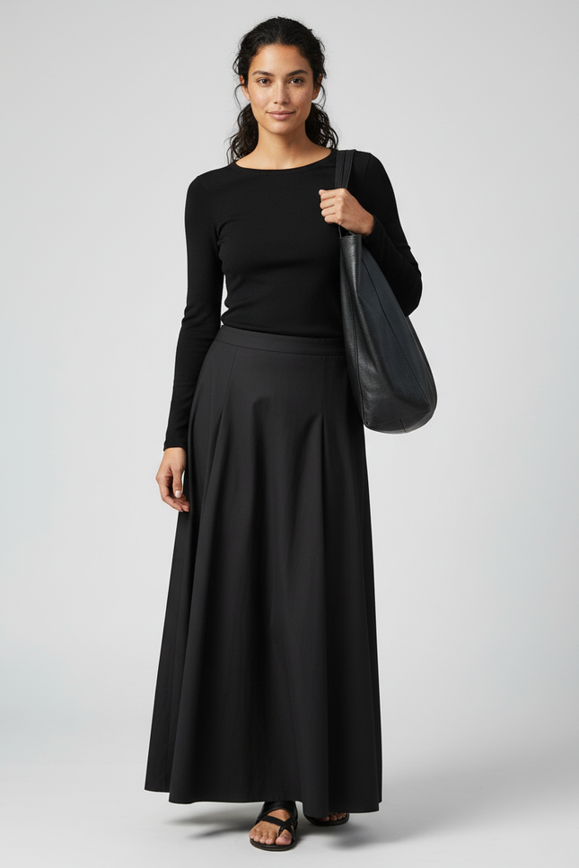 Jupe Longue Noire Fluide Élégante Mode