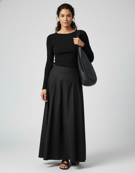 Jupe Longue Noire Fluide Élégante Mode