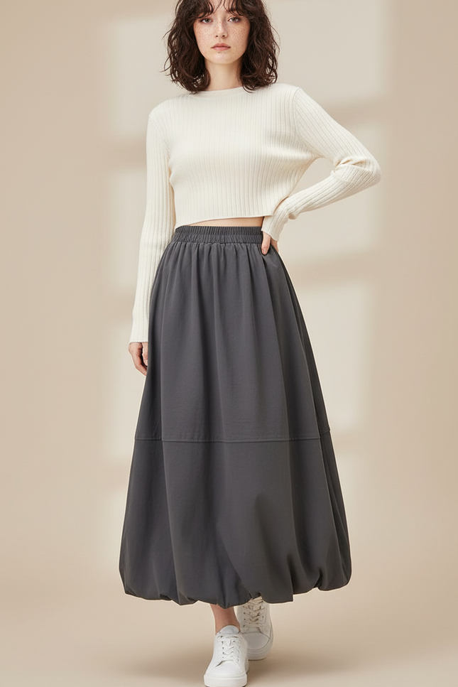 Jupe Longue Grise Coton