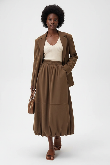 Jupe Longue Marron Bouffante Élégante