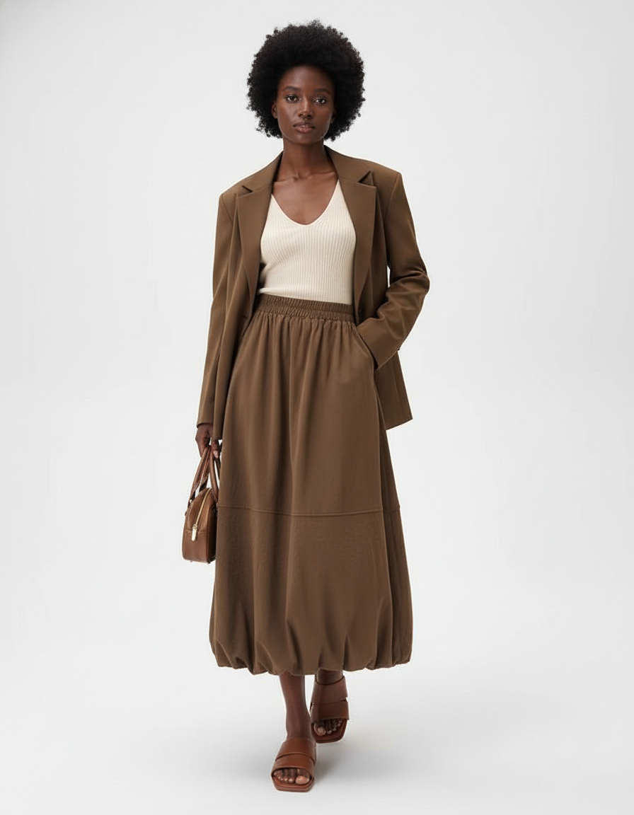 Jupe Longue Marron Bouffante Élégante