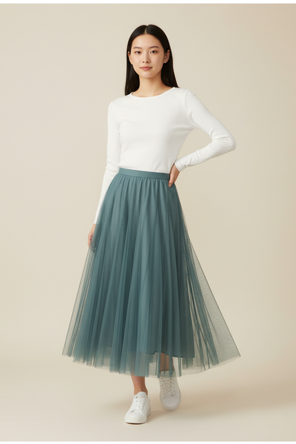 Jupe Longue Tulle Vert D'Eau