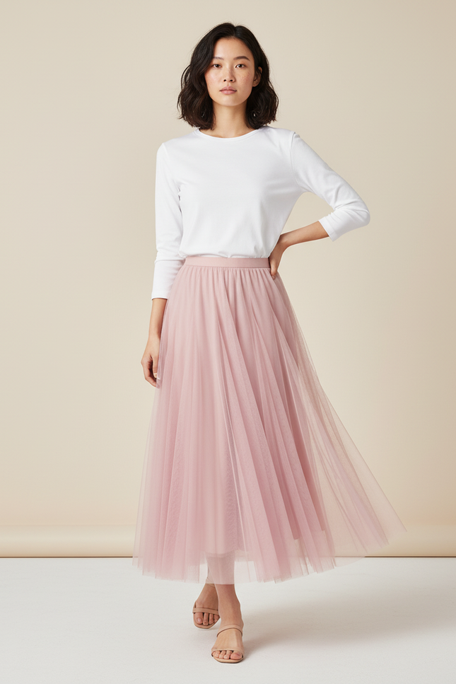 Jupe Longue Mousseline Rose