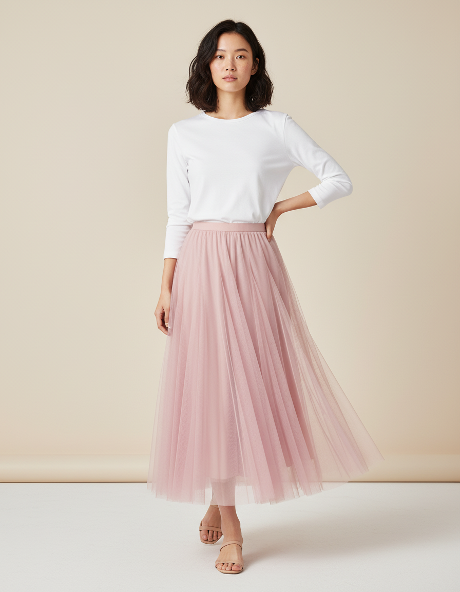 Jupe Longue Mousseline Rose