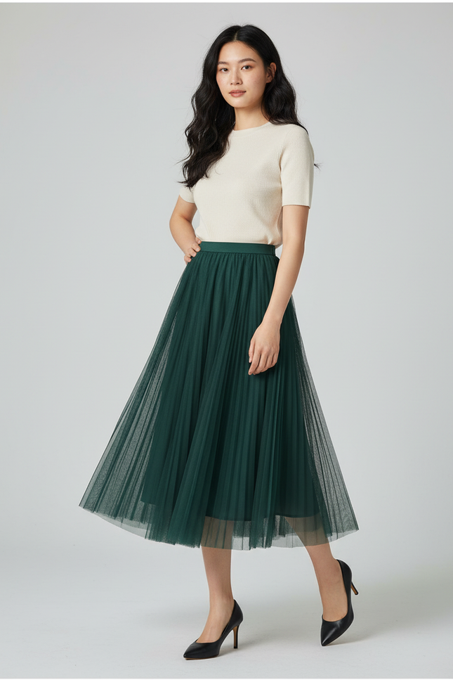 Jupe Longue Verte Plissée Chic