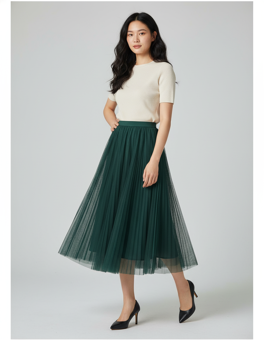 Jupe Longue Verte Plissée Chic