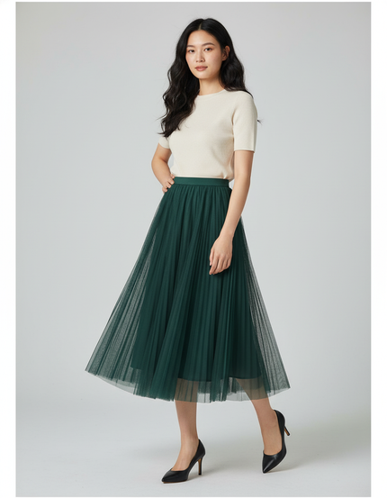 Jupe Longue Verte Plissée Chic