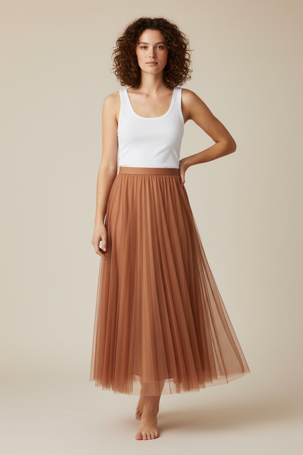 Jupe Longue Plissée Terracotta