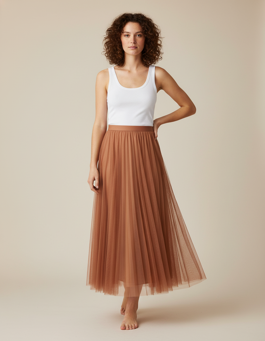 Jupe Longue Plissée Terracotta