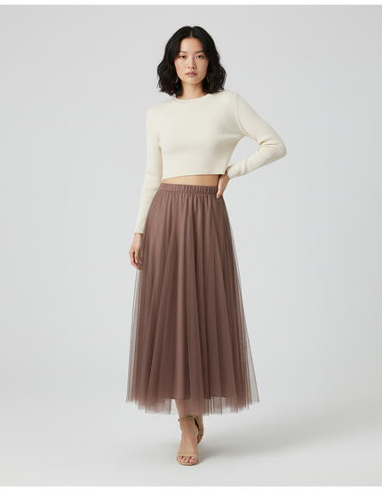 Jupe Longue Tulle Marron Fluide