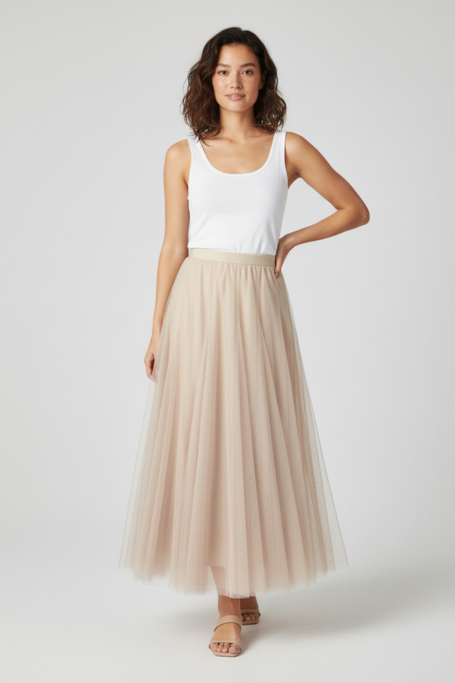Jupe Longue Tulle Plissée Fluide