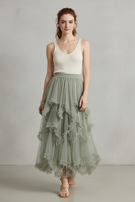 Jupe Longue Tulle Kaki