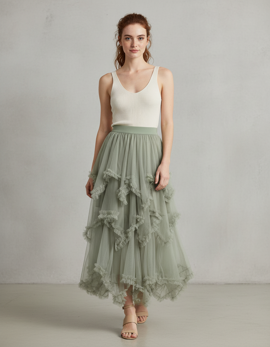 Jupe Longue Tulle Kaki