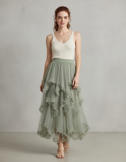 Jupe Longue Tulle Kaki