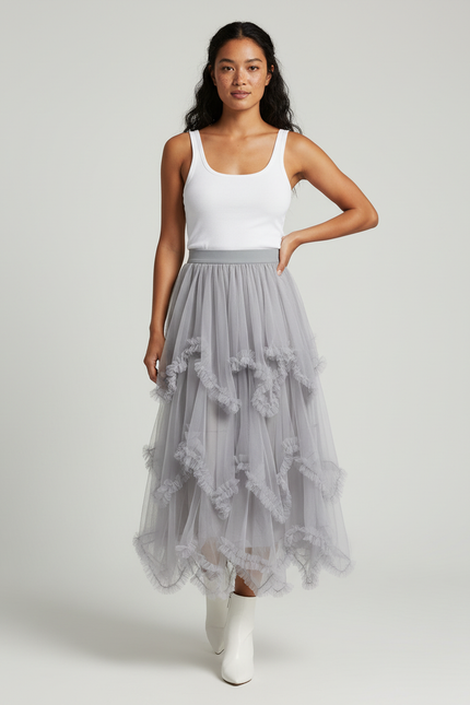 Jupe Grise Mi-Longue