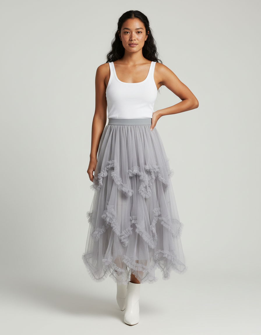 Jupe Grise Mi-Longue