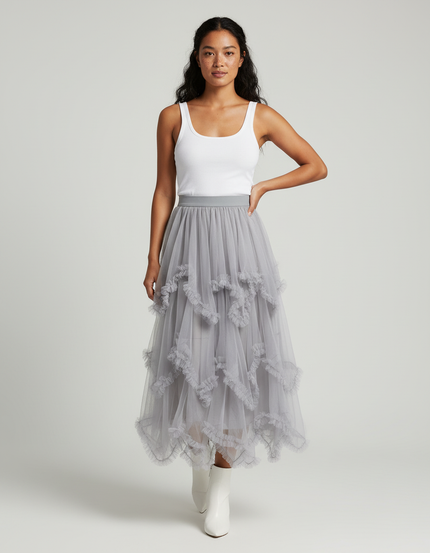 Jupe Grise Mi-Longue