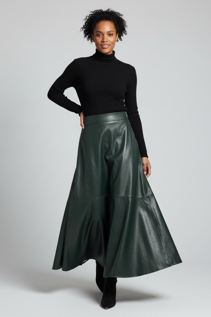 Jupe Simili Cuir Mi-Longue