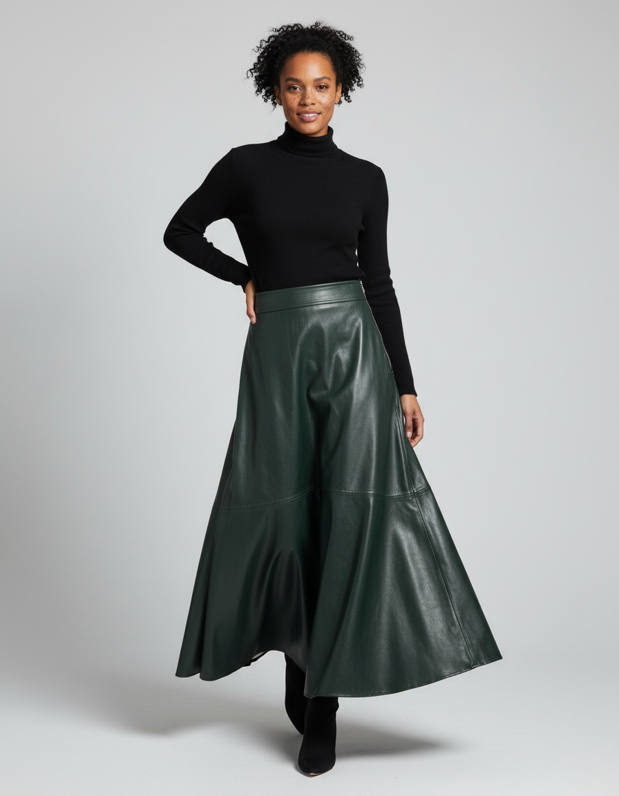 Jupe Simili Cuir Mi-Longue