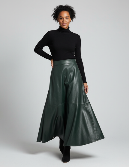 Jupe Simili Cuir Mi-Longue