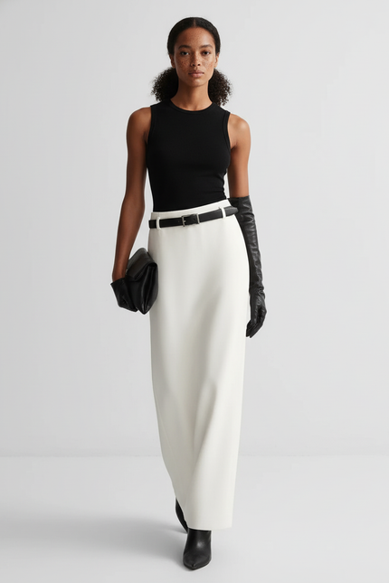 Jupe Longue Crème Droite Élégante