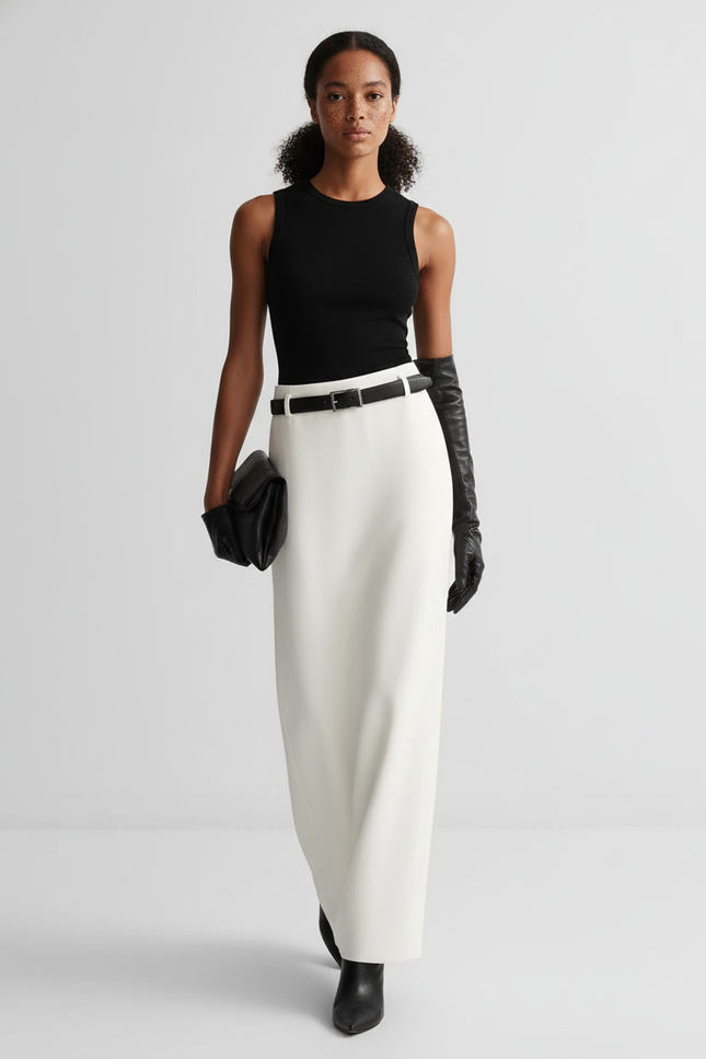 Jupe Longue Crème Droite Élégante
