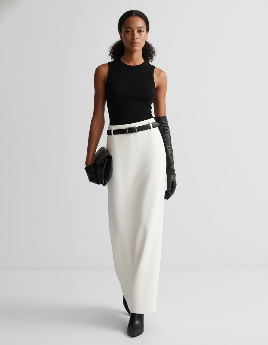 Jupe Longue Crème Droite Élégante
