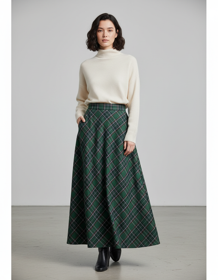 Jupe Longue Verte À Carreaux Chic