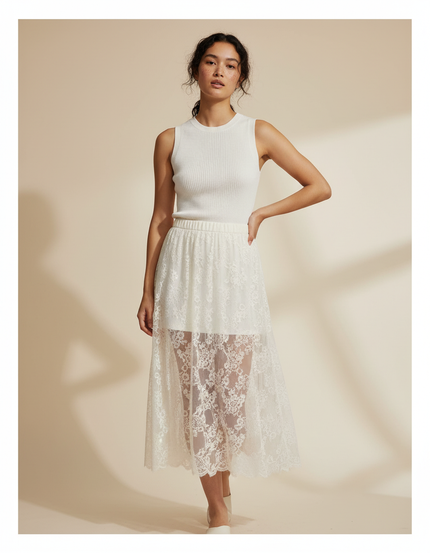 Jupe Longue Dentelle Beige