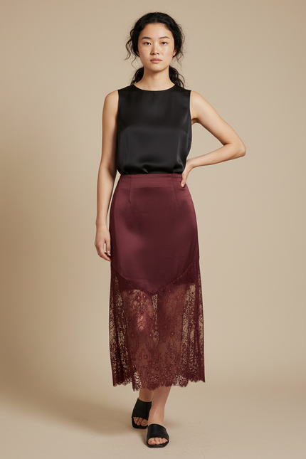 Jupe Longue Bordeaux Dentelle Élégante