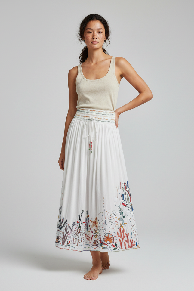 Jupe Longue Brodée Femme