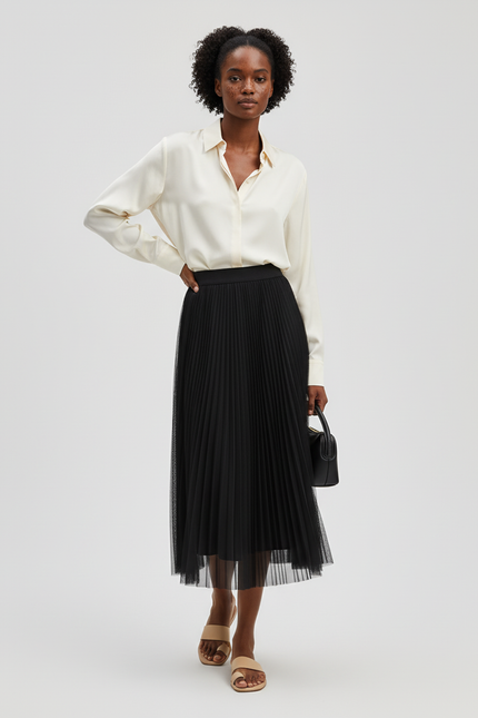 Jupe Longue Noire Plissée Tulle