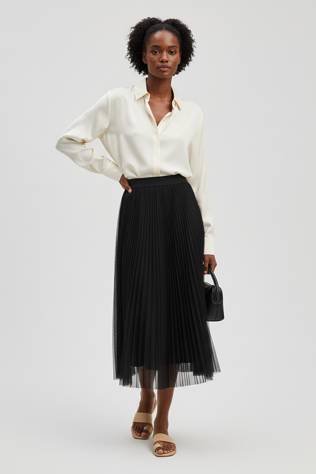 Jupe Longue Noire Plissée Tulle