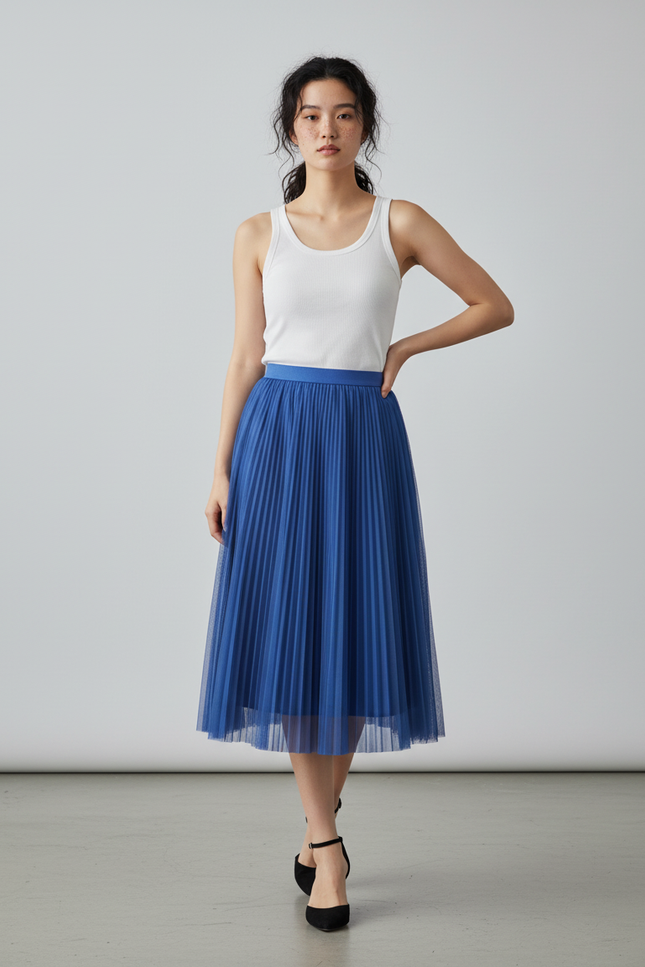 Jupe Longue Bleue Plissée Élégante Chic