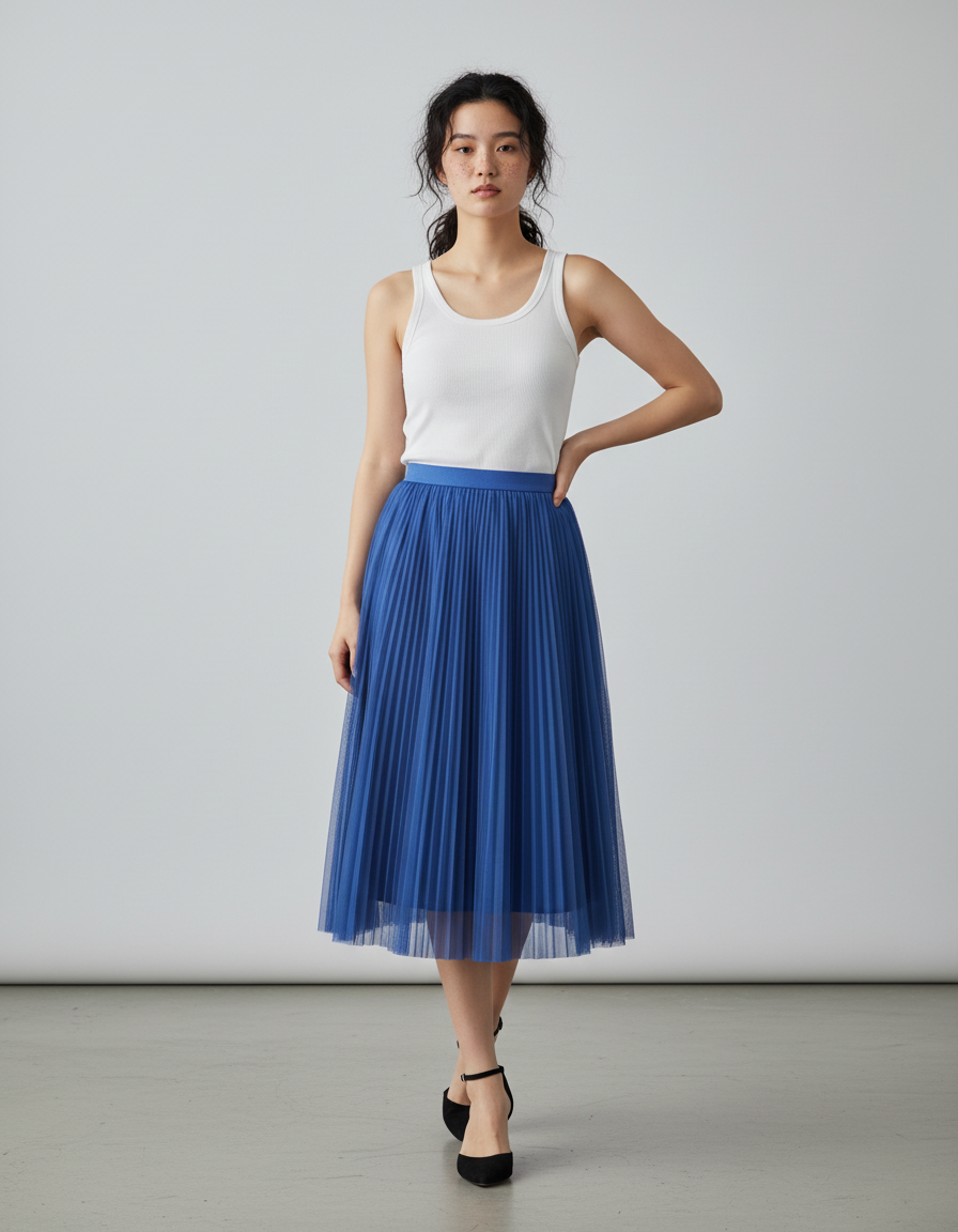 Jupe Longue Bleue Plissée Élégante Chic