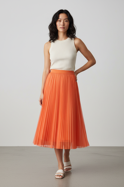 Jupe Longue Plissée Corail