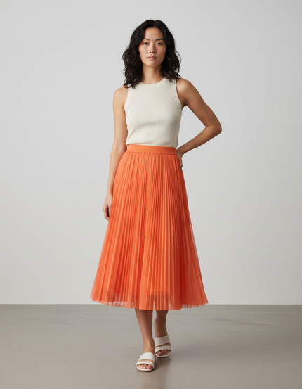 Jupe Longue Plissée Corail