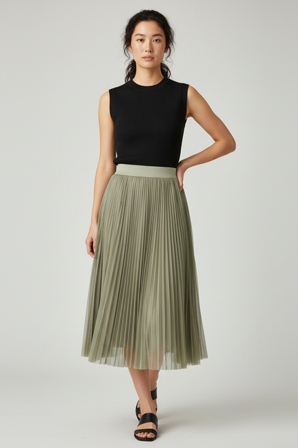 Jupe Longue Vert Sauge Plissée Élégante