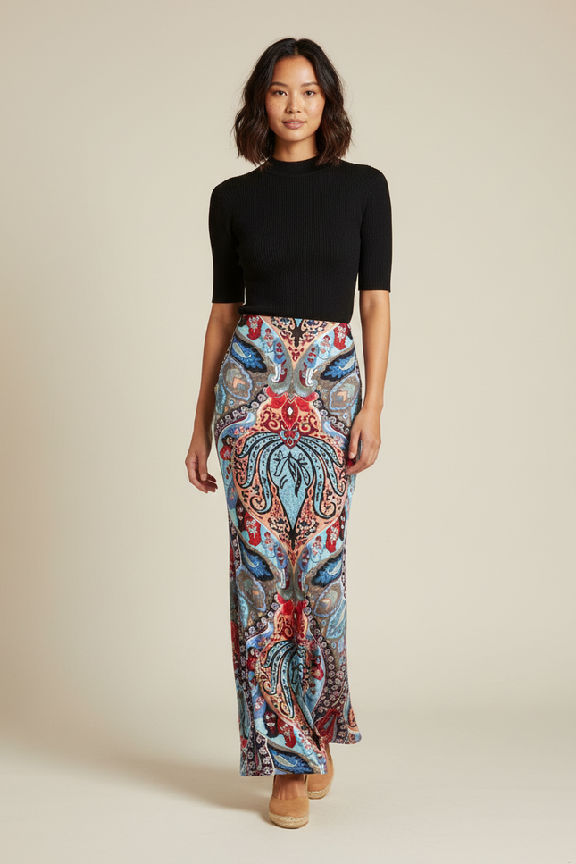 Jupe Longue Fluide Motif Cachemire Bohème