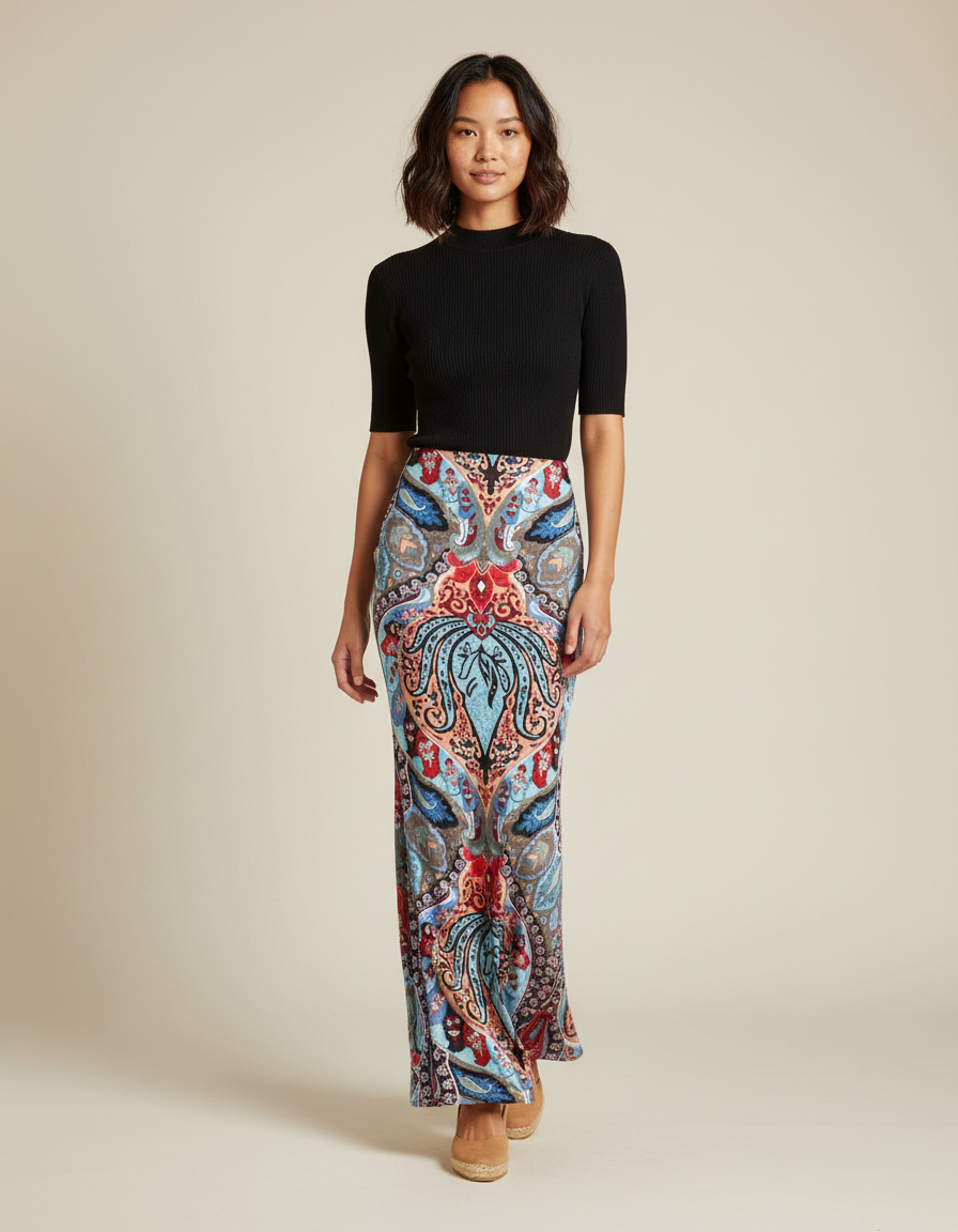 Jupe Longue Fluide Motif Cachemire Bohème