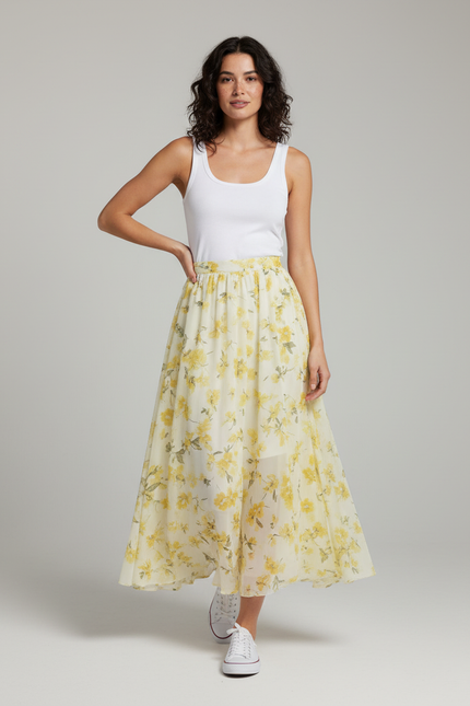 Jupe Longue Jaune Fleurie