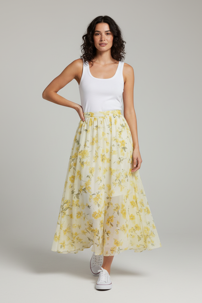 Jupe Longue Jaune Fleurie