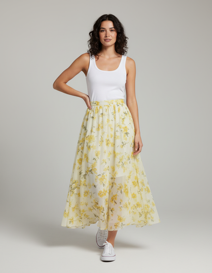 Jupe Longue Jaune Fleurie