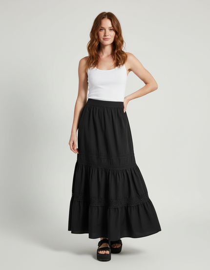 Jupe Longue Noir À Volants Bohème