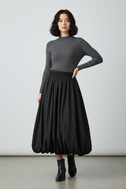 Jupe Longue Noire Coupe Lanterne Élégante