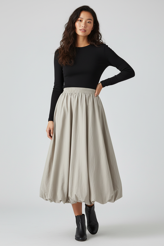 Jupe Longue Beige Lanterne Élégante