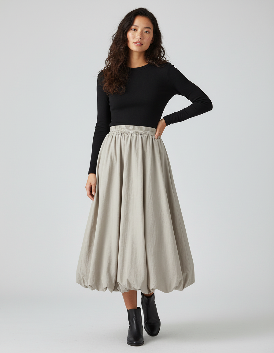 Jupe Longue Beige Lanterne Élégante