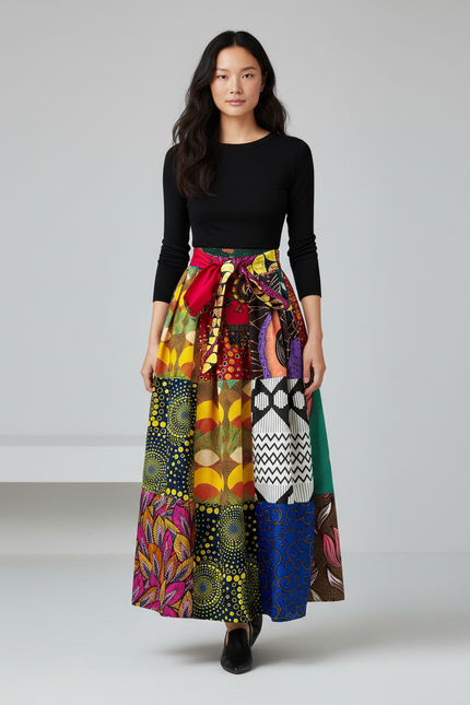 Jupe Longue Patchwork Multicolore Bohème