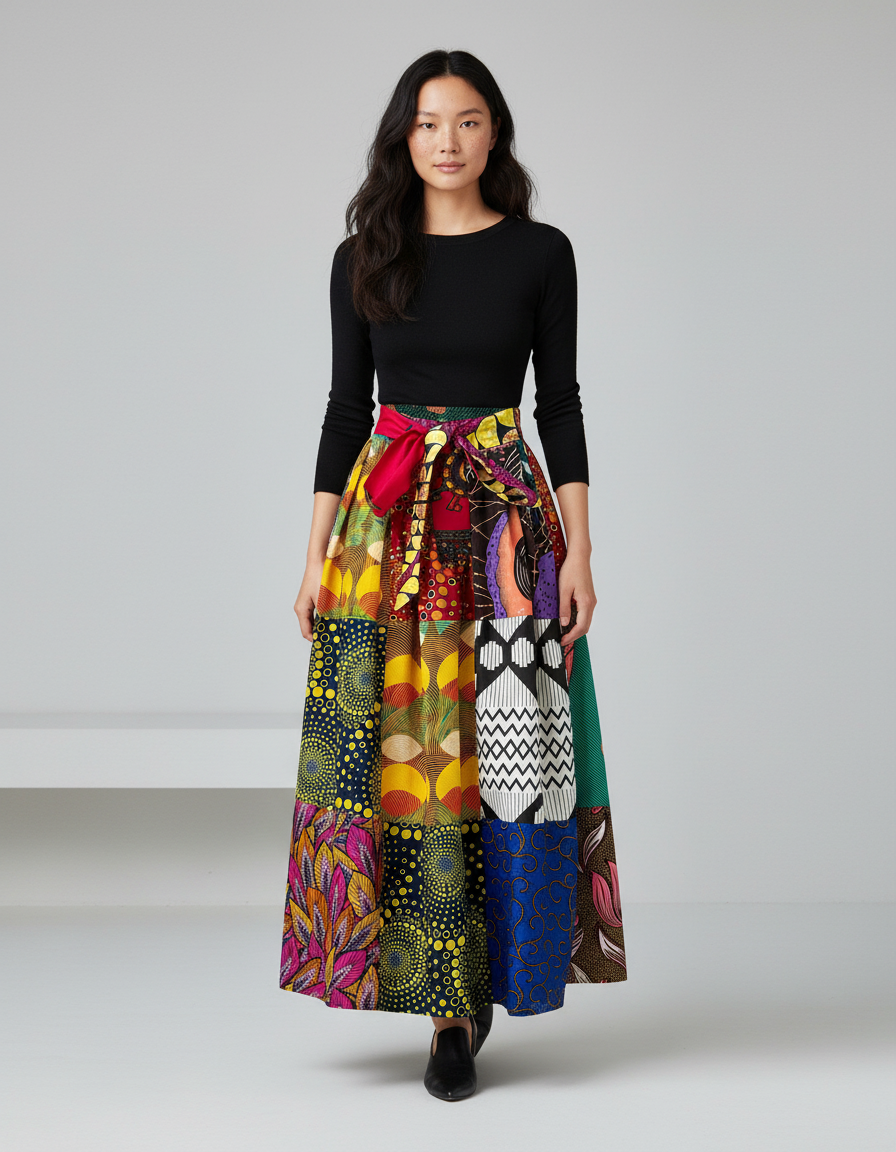 Jupe Longue Patchwork Multicolore Bohème